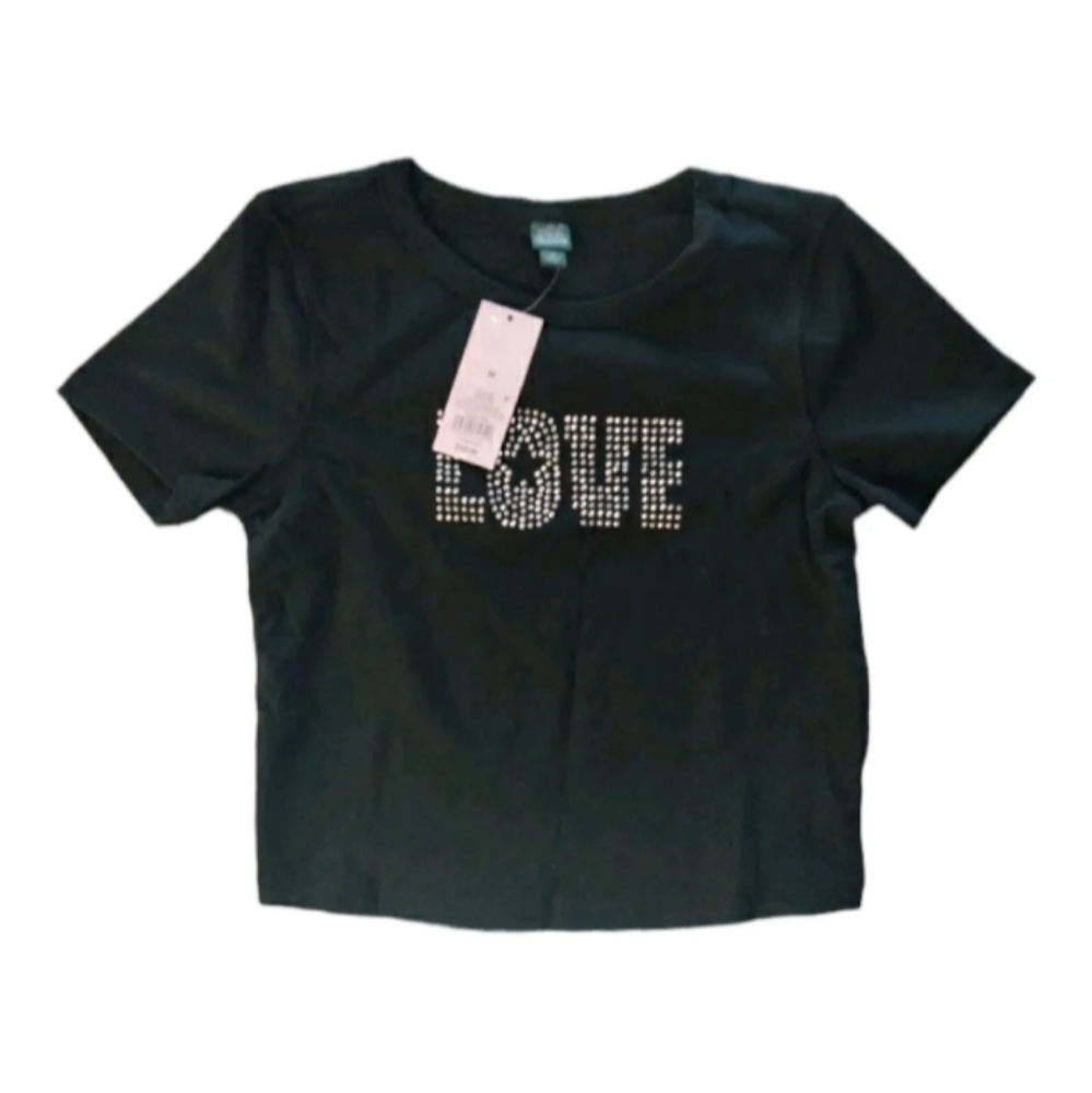 Women's Short Sleeve Fitted crop T-Shirt - Wild Fable Black Size Medium